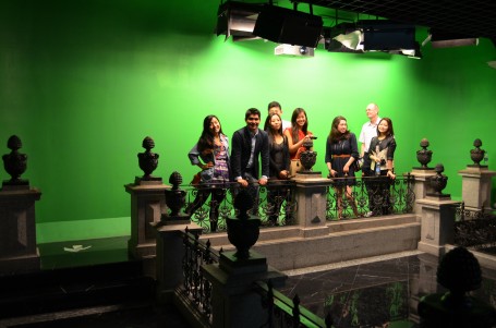 The magic revealed with the green screen as the backdrop for the class