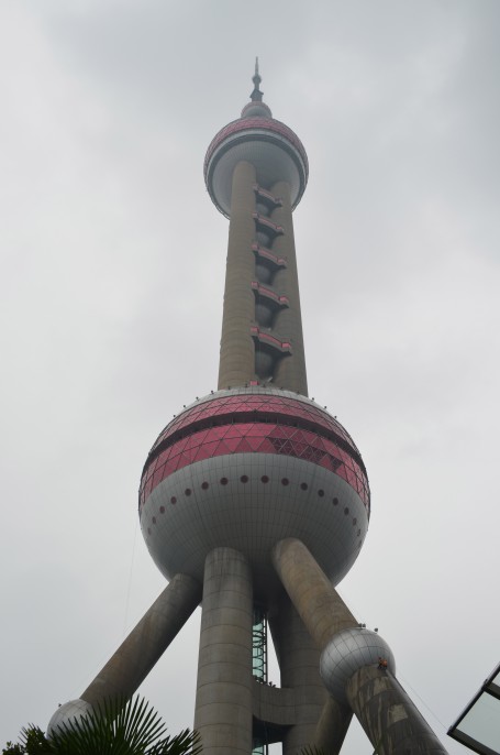 The Pearl Oriental Television Tower from the ground