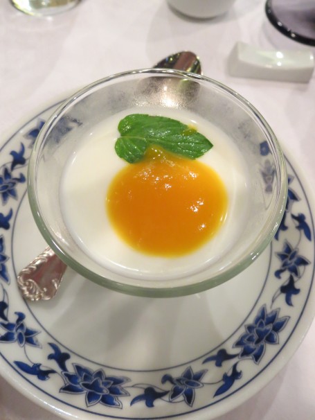 Almond Pudding with apricot jelly