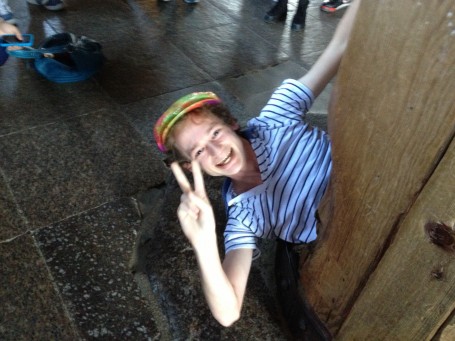 A picture of me crawling through a pillar in Todaiji temple.