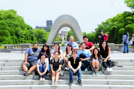 Our class sitting in front of all of the Hiroshima Peace Park landmarks