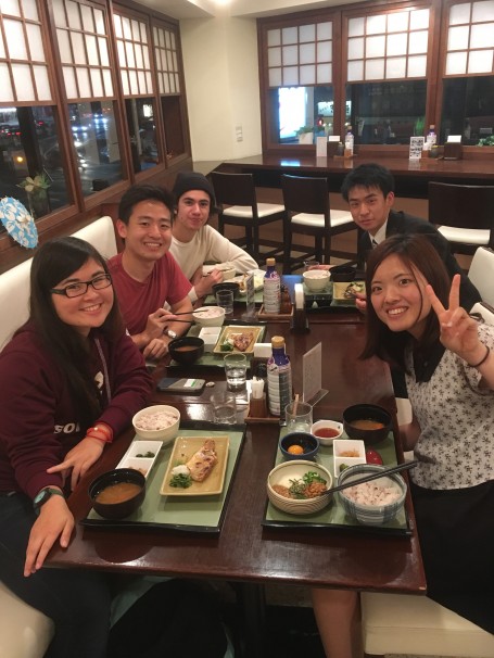 Grant, Daniel, Makoto, Shun, and I at dinner after working on our research projects 