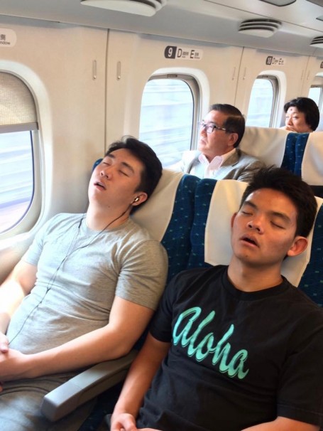 Reliable Rio, our TA, caught Alex (left) and me (right) sleeping on the Shinkansen.   