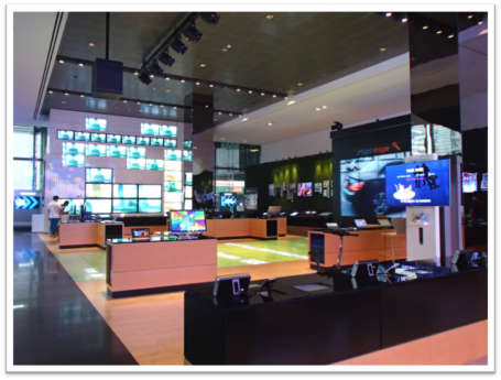 This is the first floor of Samsung D’light. We also can explore phones like the Galaxy S4, tablets, and laptop computer.