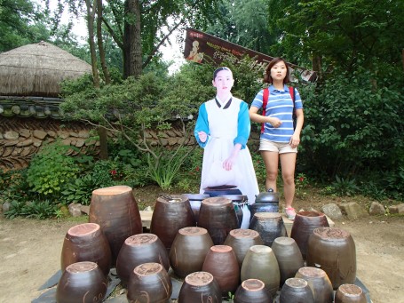 The village had cutouts of characters from movies filmed at the village. Yuni poses with one of them.