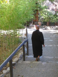 Zen Buddhist Monk at Tassajara wearing the preferred dark colors of the tradition. 